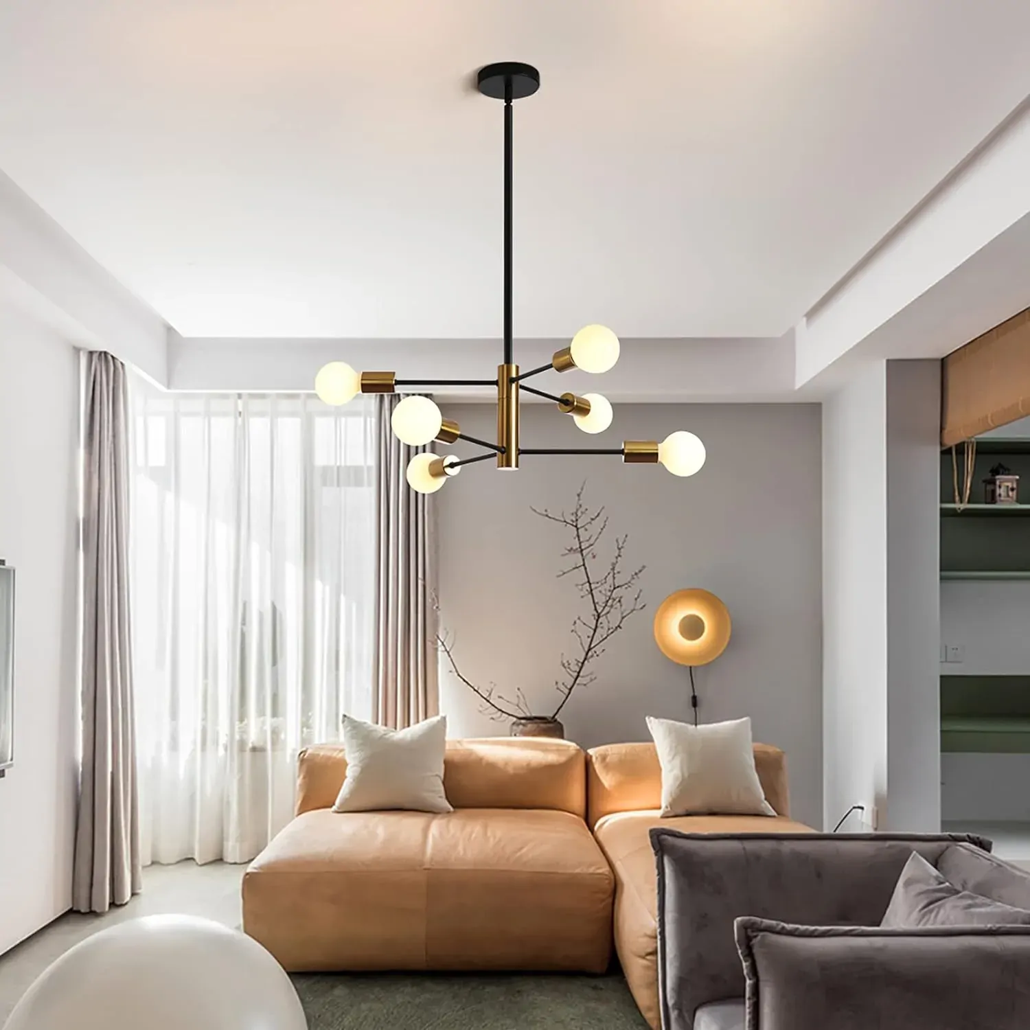 Sputnik Chandelier Modern Industrial, 6-Light , Black & Gold Price