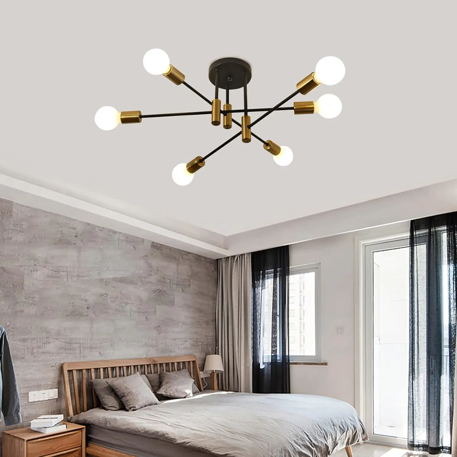 Mid Century Chandelier Modern, 6-Light , Black & Gold Price