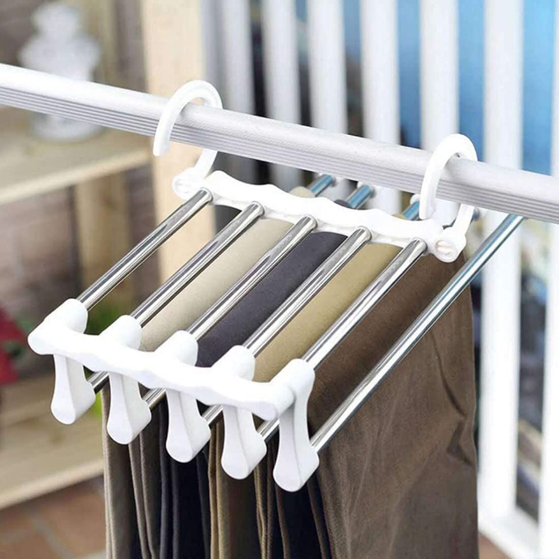 2 Pack Stainless Steel Adjustable 5 in 1 Pants Hangers Non-Slip Space Saving for Home Storage Price