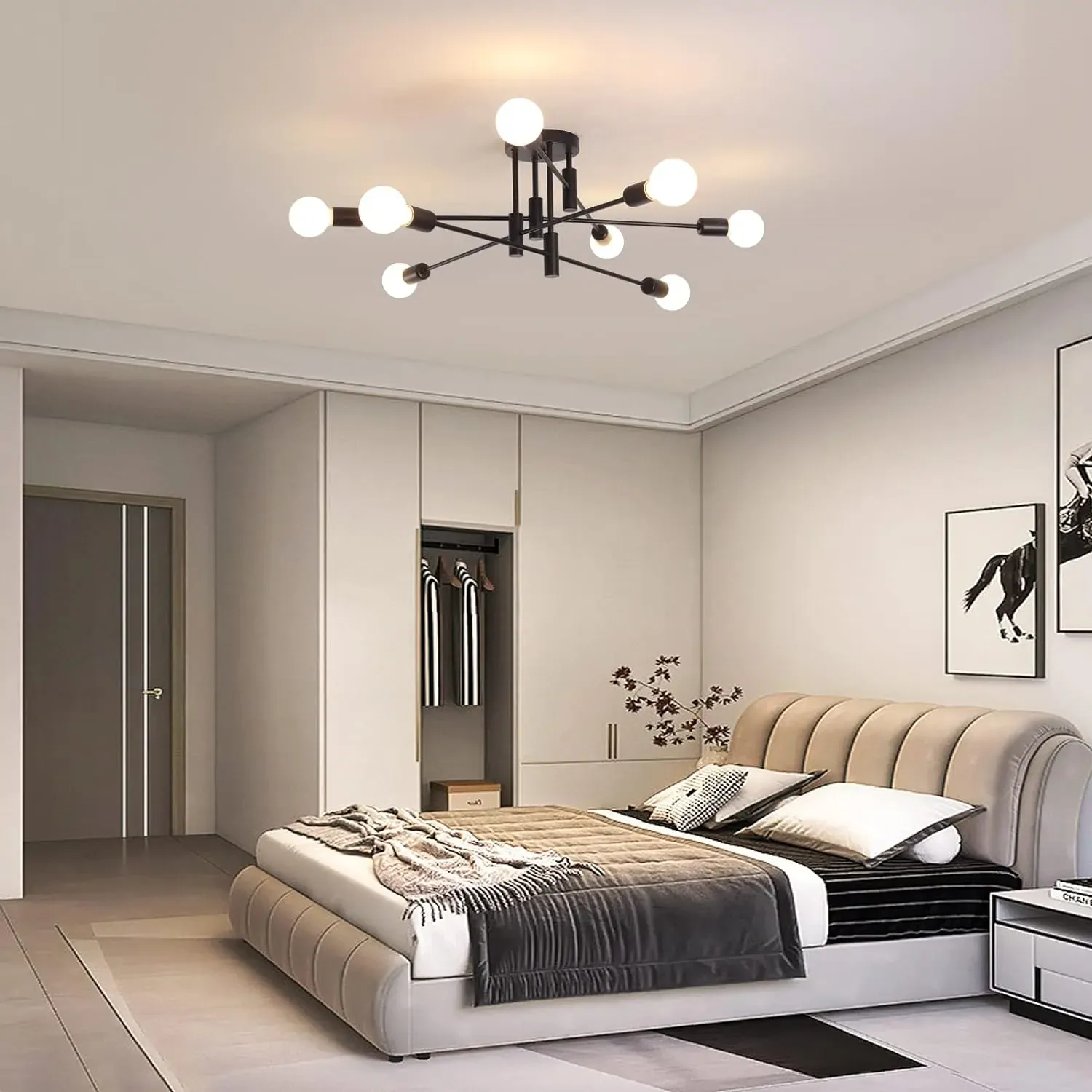 Modern Semi Flush Chandelier, 8 Light, Black Price