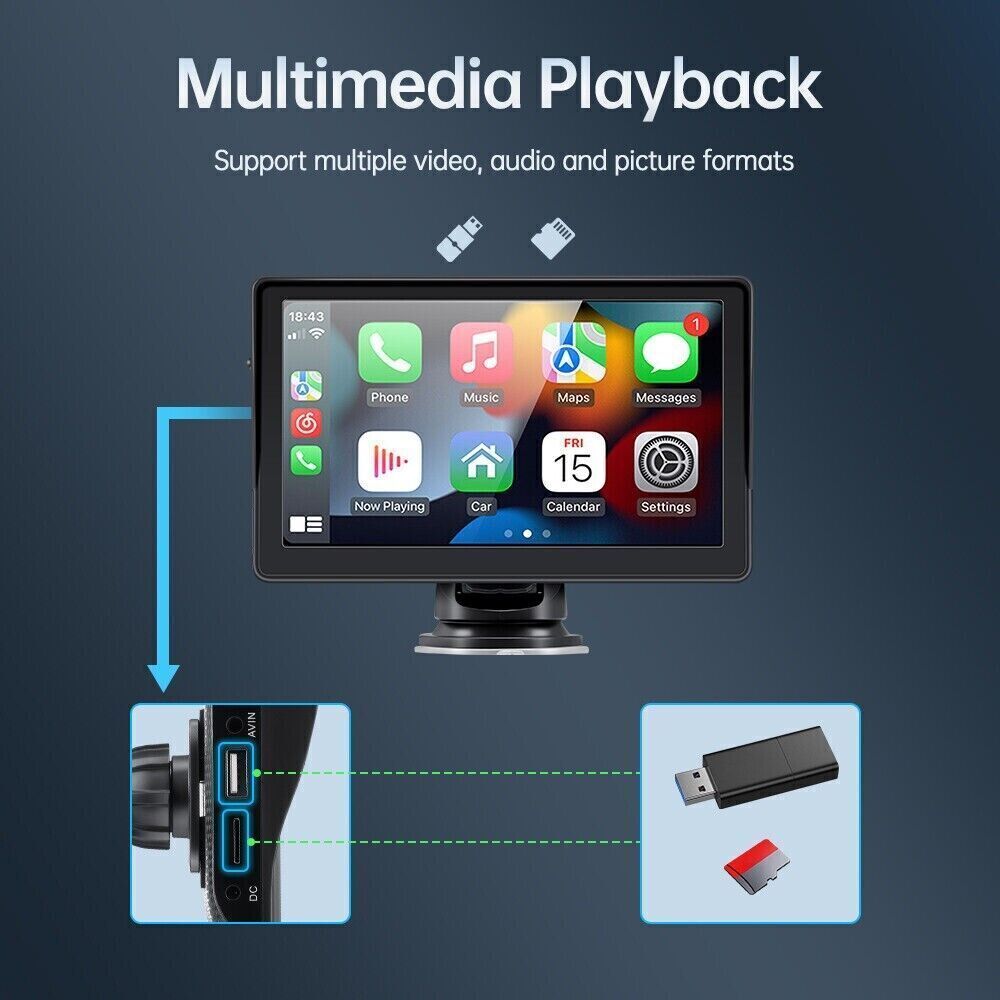 7 inch Portable Wireless Car Radio Auto Stereo Apple Carplay Android Bluetooth + Cam Price