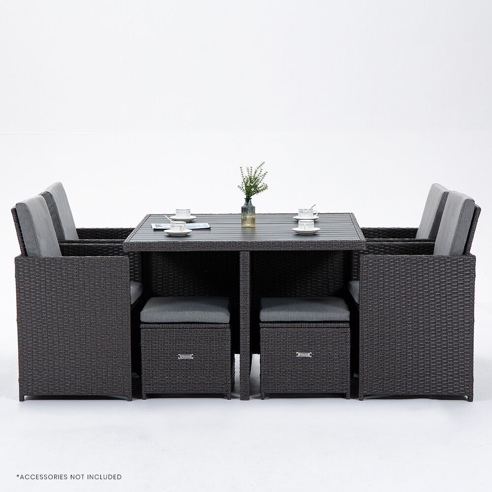 LONDON RATTAN Outdoor Dining Table 9 Piece Furniture Wicker Set, Grey Price
