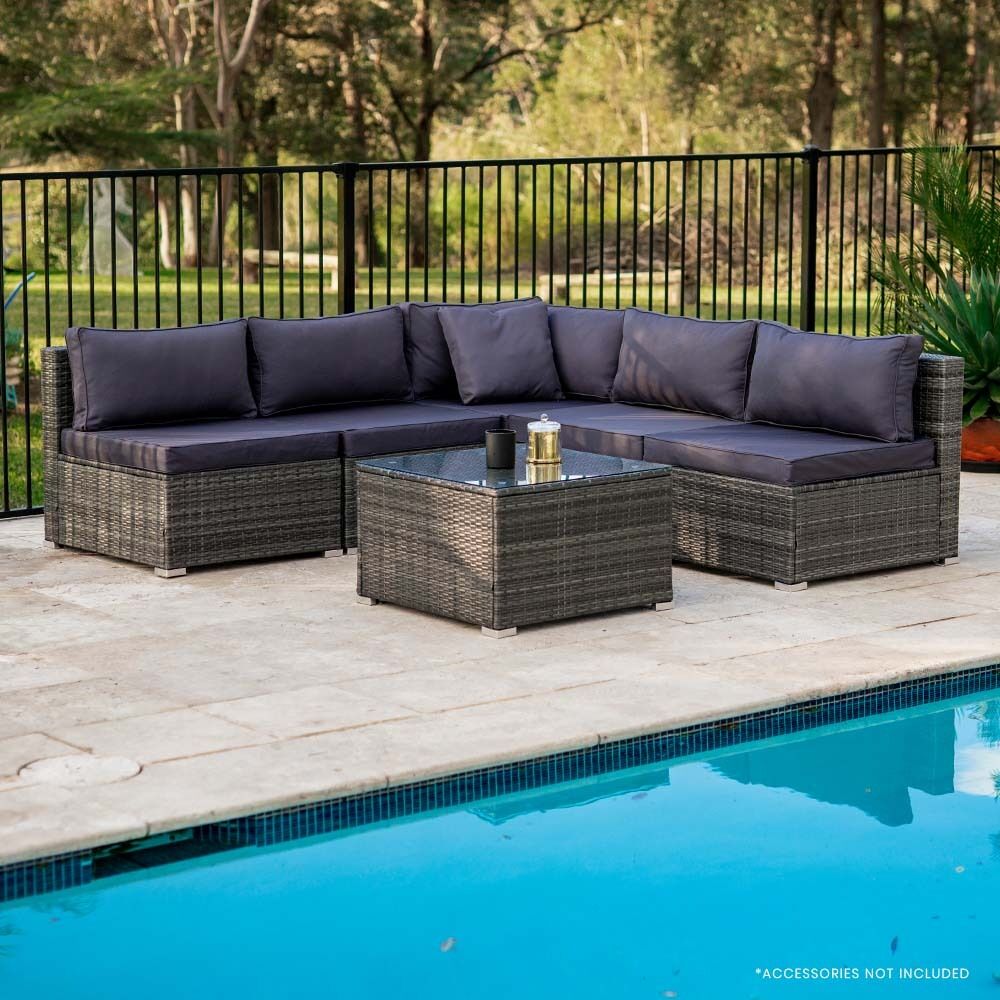 LONDON RATTAN 5 Seater Modular Outdoor Setting Lounge with Coffee Table, Grey Price