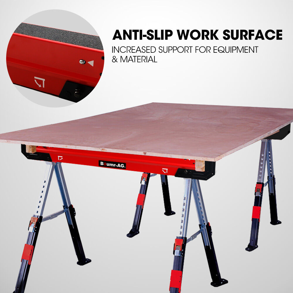 BAUMR-AG 2 x Steel Saw Horse, Folding Height Adjustable Sawhorse, 1180kg Capacity, 2x4 Support Arms Price