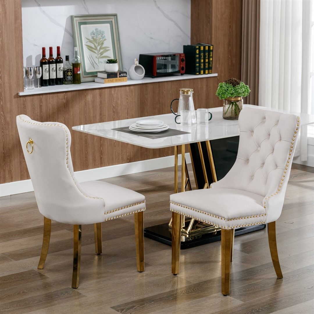 AADEN 6x Velvet Dining Chairs with Golden Metal Legs-Beige Price