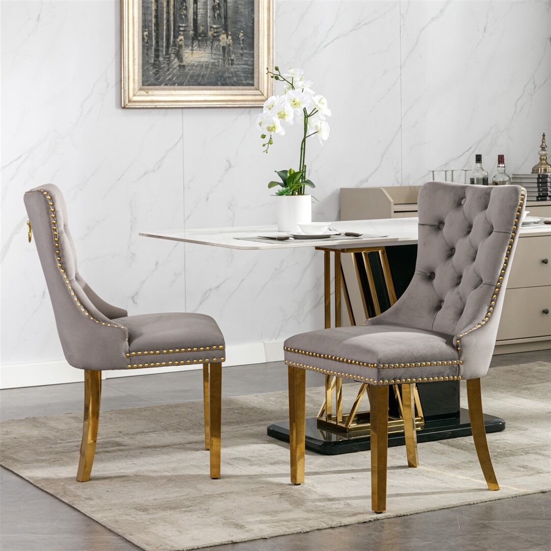 AADEN 8x Velvet Dining Chairs with Golden Metal Legs-Grey Price