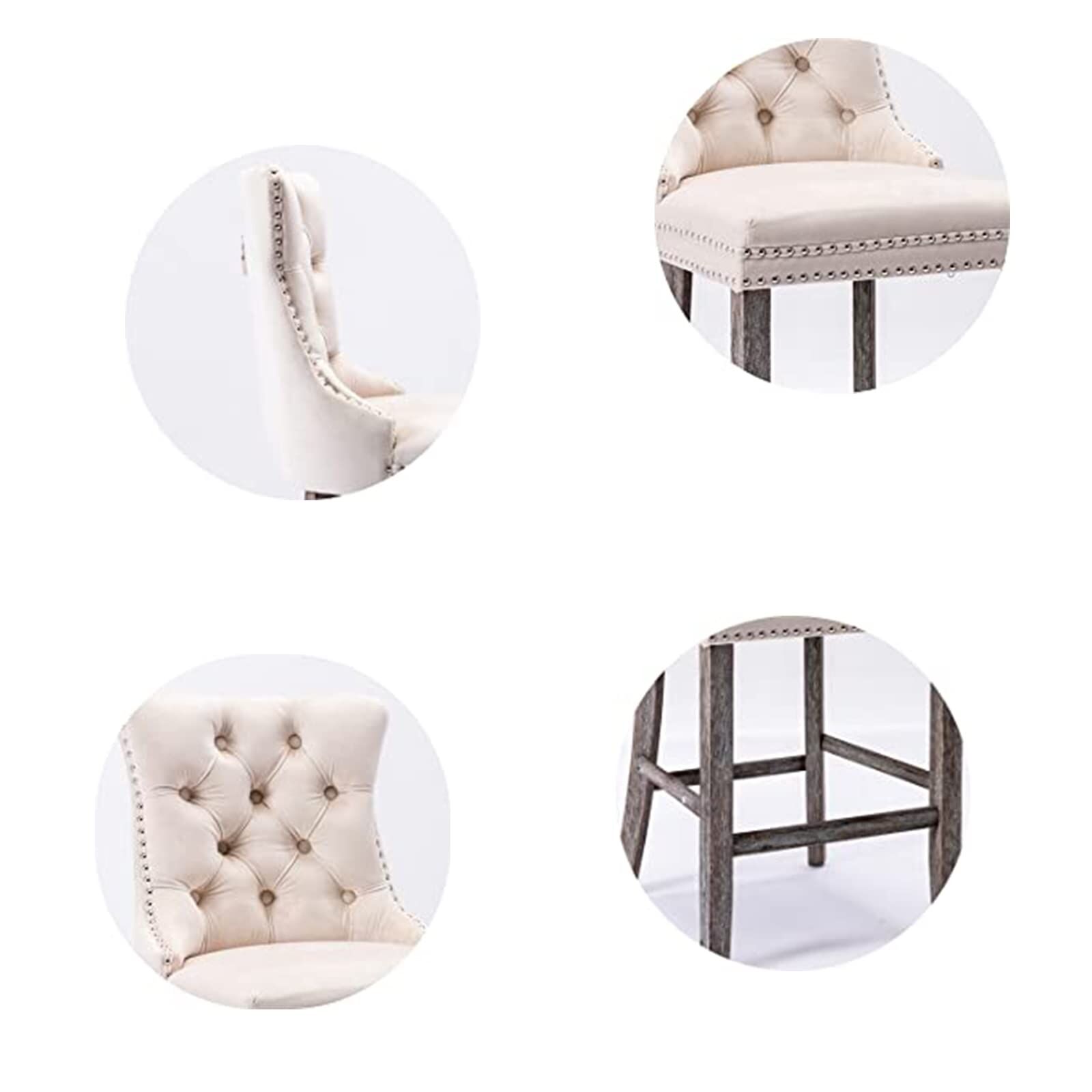 2X Velvet Bar Stools with Studs Trim Wooden Legs Tufted Dining Chairs Kitchen Price