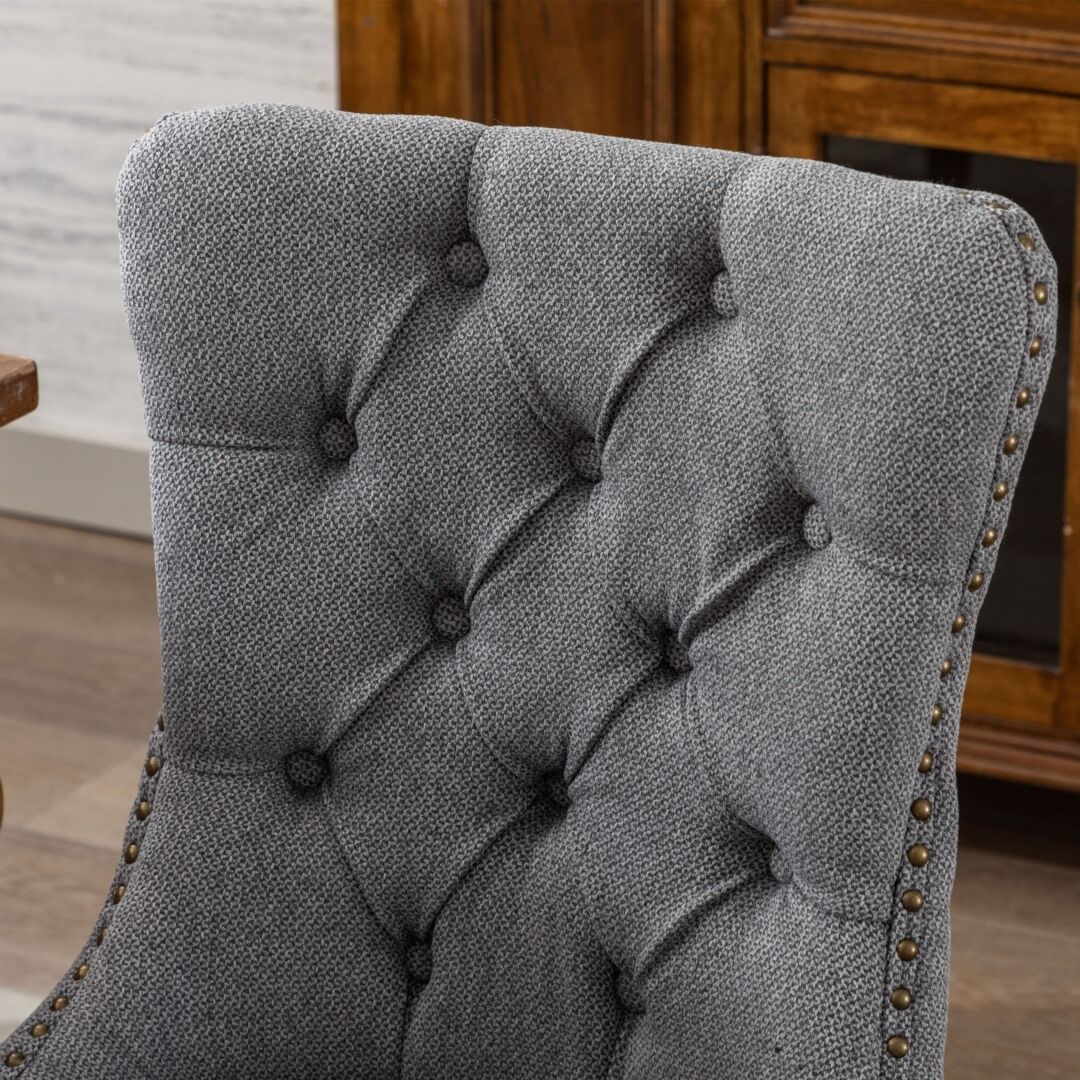 AADEN Modern Elegant Button-Tufted Upholstered Fabric with Studs Trim and Wooden legs Dining Side Chair-Gray Price