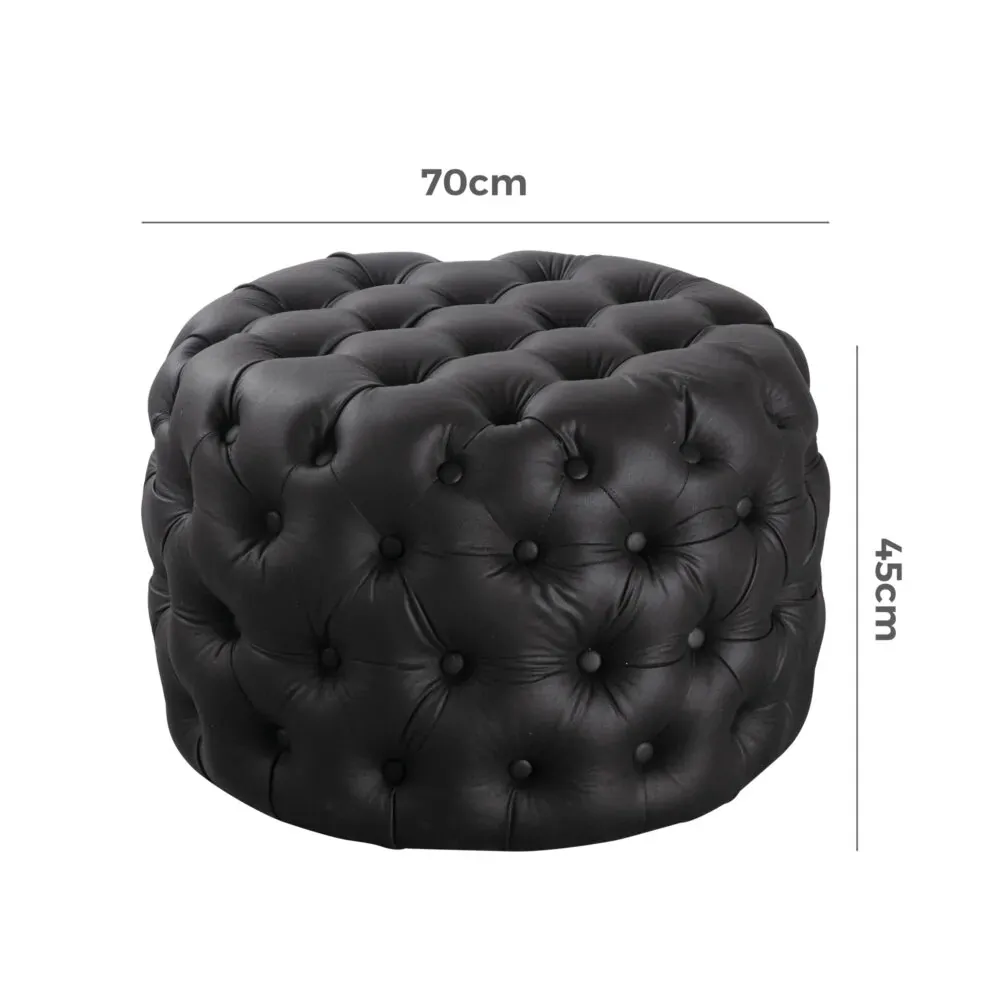 Contemporary Black Leather-look Ottoman with Button Price