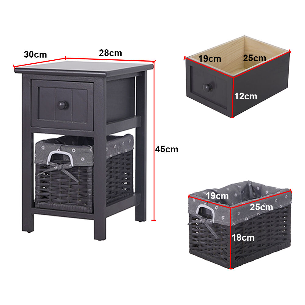 Grey Bedside Table with Wicker Basket Price