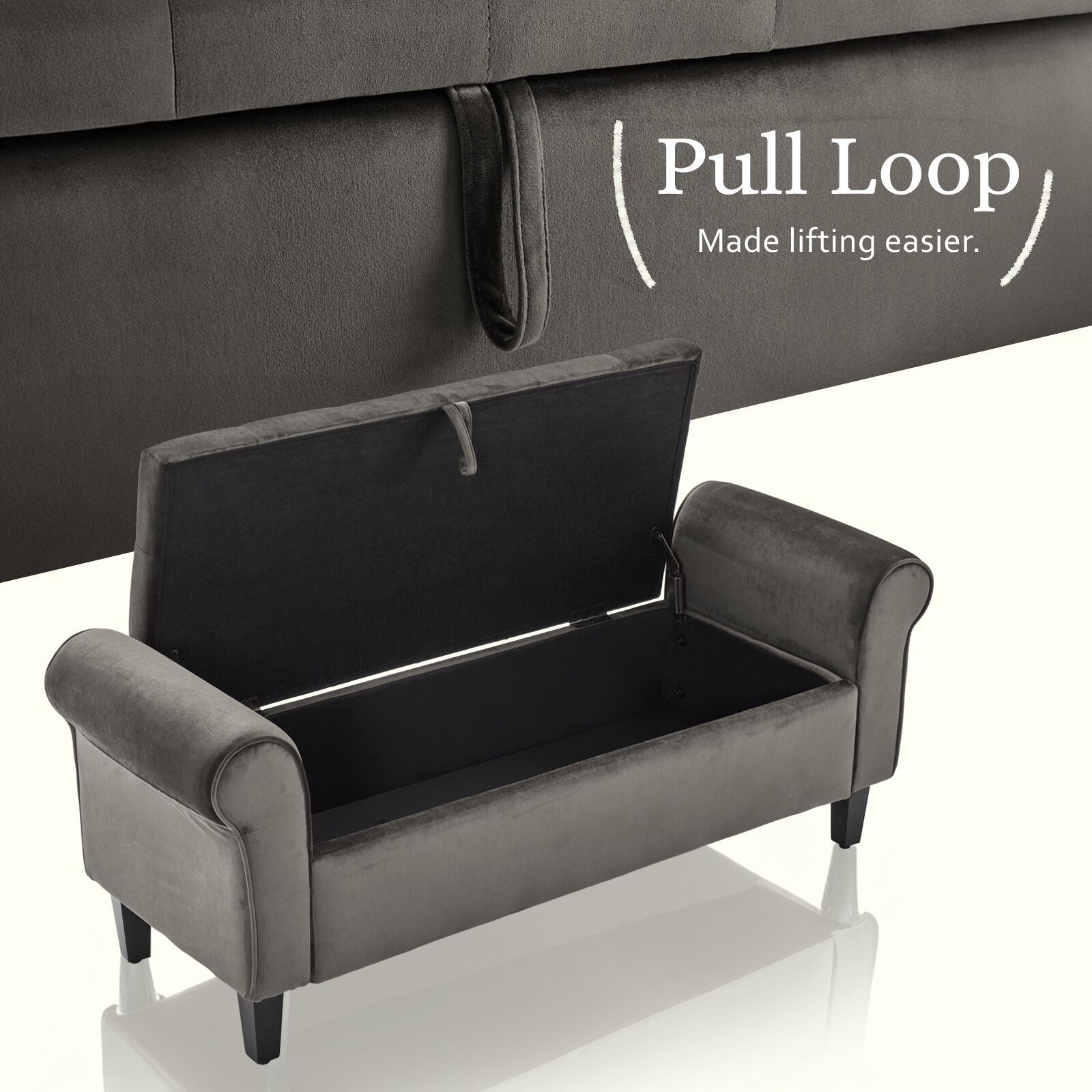 Storage Ottoman Stool Arm Bench Seat 132cm Velvet GREY Price