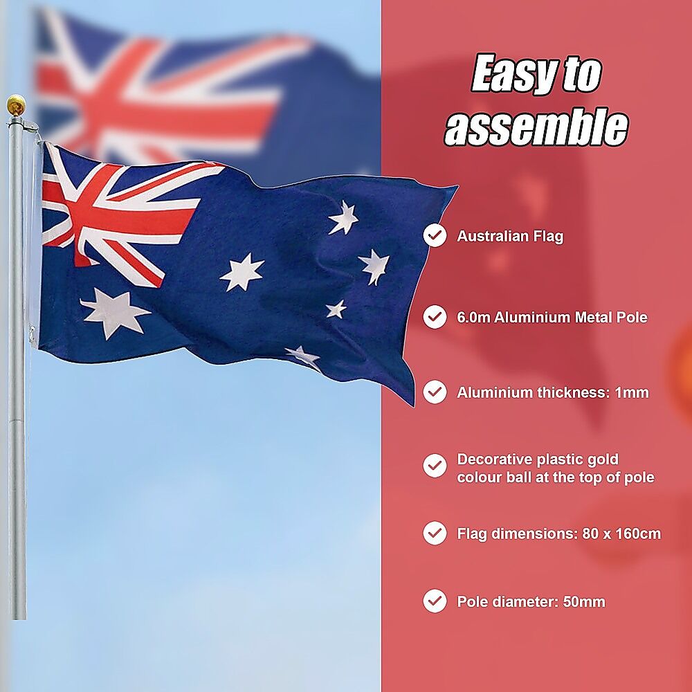 6.0m Flag Pole Full Set / Kit w Australian Flag Price