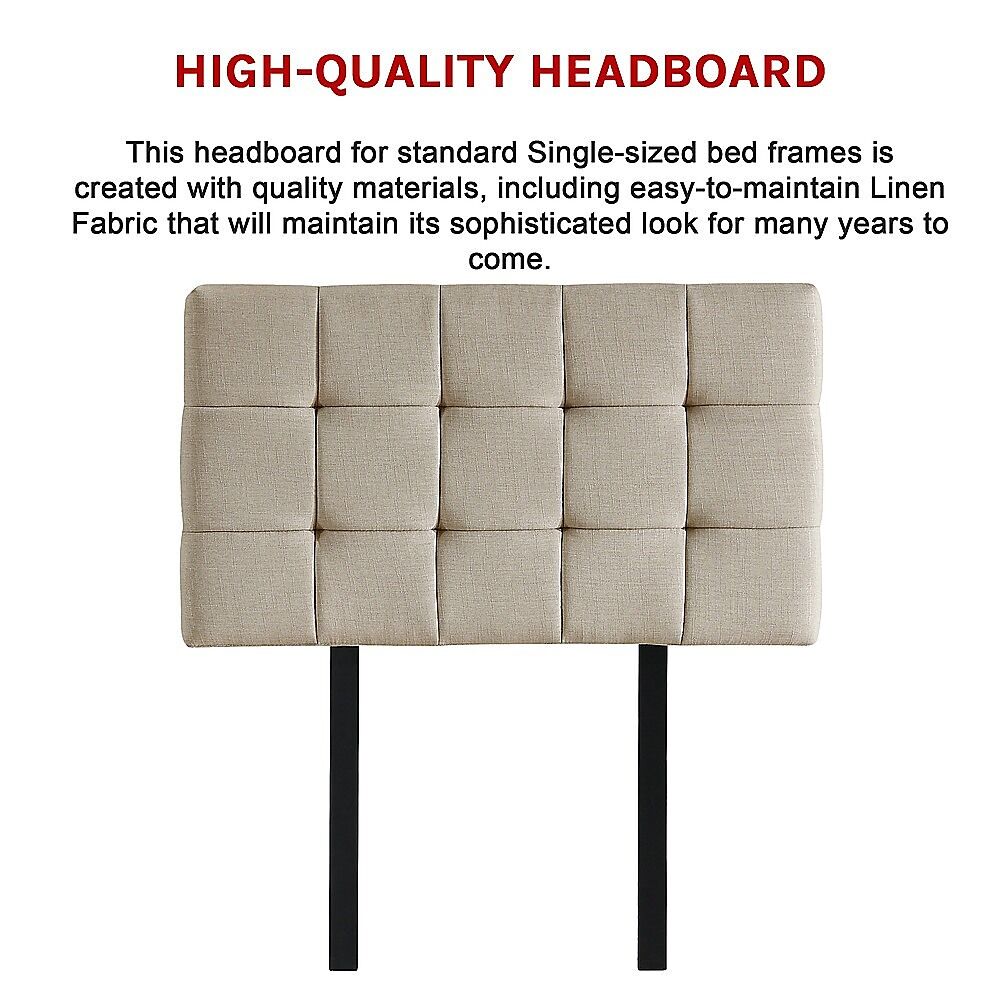 Linen Fabric Single Bed Deluxe Headboard Bedhead - Beige Price