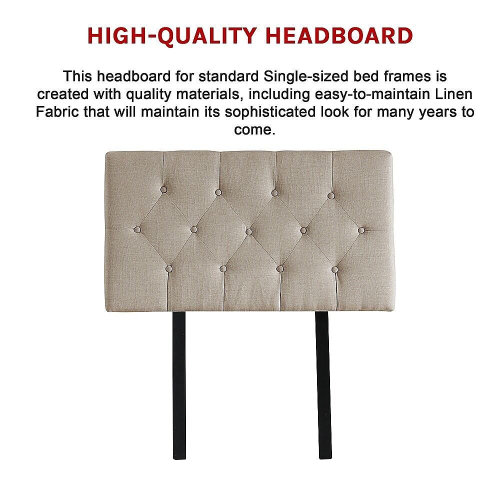 Linen Fabric Single Bed Deluxe Headboard Bedhead - Beige Price