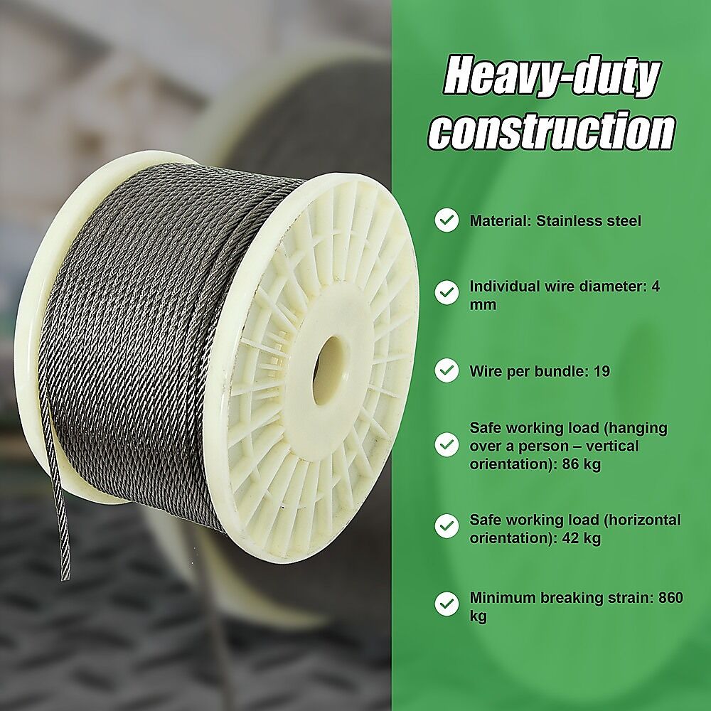 50M 316 Marine Stainless Steel Wire Rope Cable Decking Balustrade Rigging 7x19 4mm Price