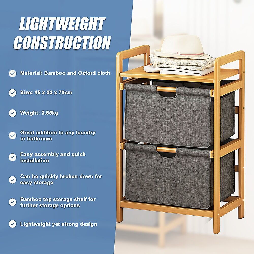 Bamboo Shelf with Storage Hamper - Wooden Bamboo Removable Bags Price