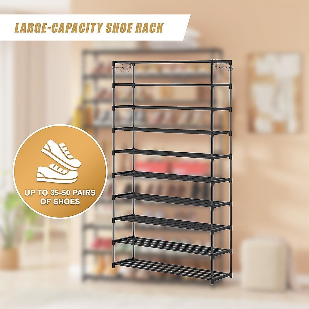10 Tier Black Shoe Rack Metal Shoe Storage Organizer Rack 50-Pair Large Capacity Price