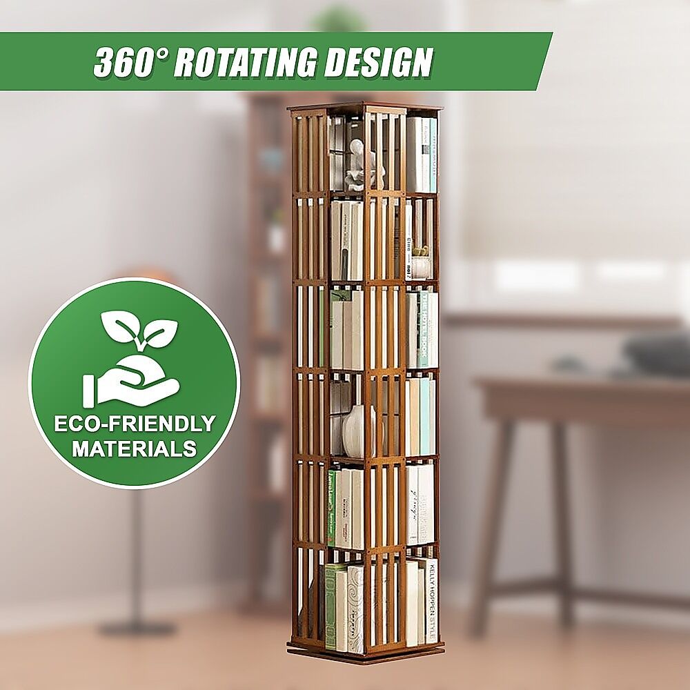360 Rotating Bookshelf Bamboo Storage Display Rack Shelving in Dark Wood Price