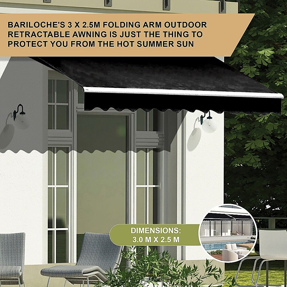 Outdoor Folding Arm Awning Retractable Sunshade Canopy Black 3.0m x 2.5m Price