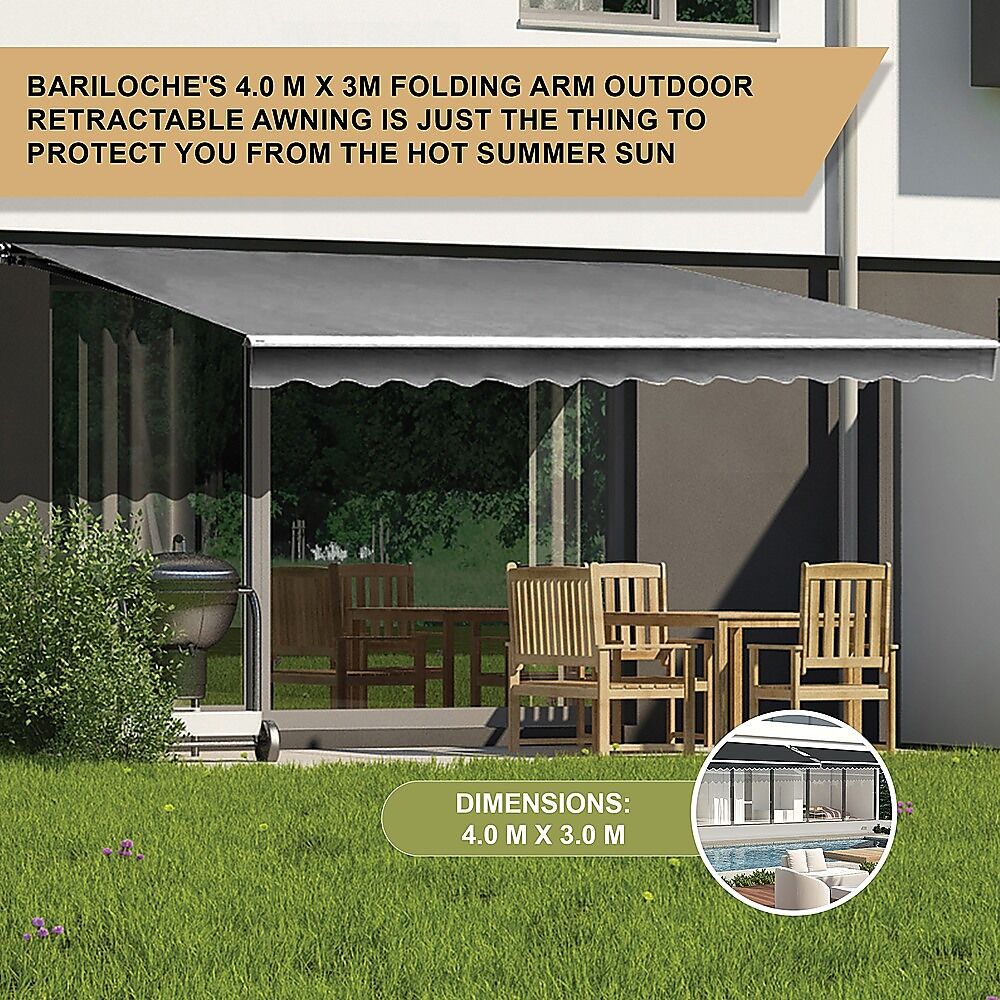 Outdoor Folding Arm Awning Retractable Sunshade Canopy Grey 4.0m x 3.0m Price