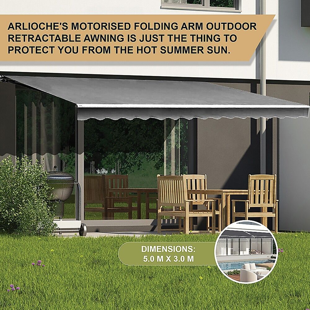 Outdoor Folding Arm Awning Retractable Sunshade Canopy Grey 5.0m x 3.0m Price