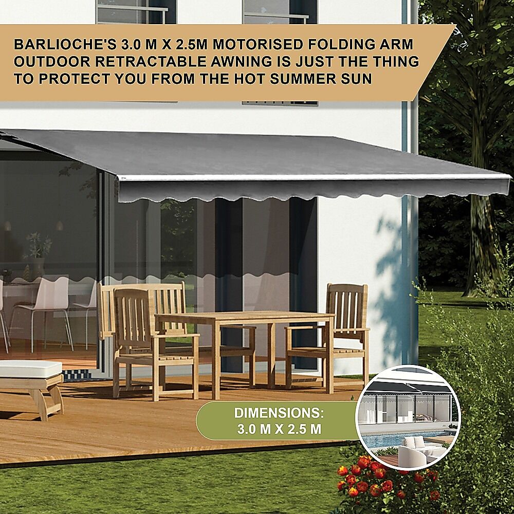 Motorised Outdoor Folding Arm Awning Retractable Sunshade Canopy Grey 3.0m x 2.5m Price