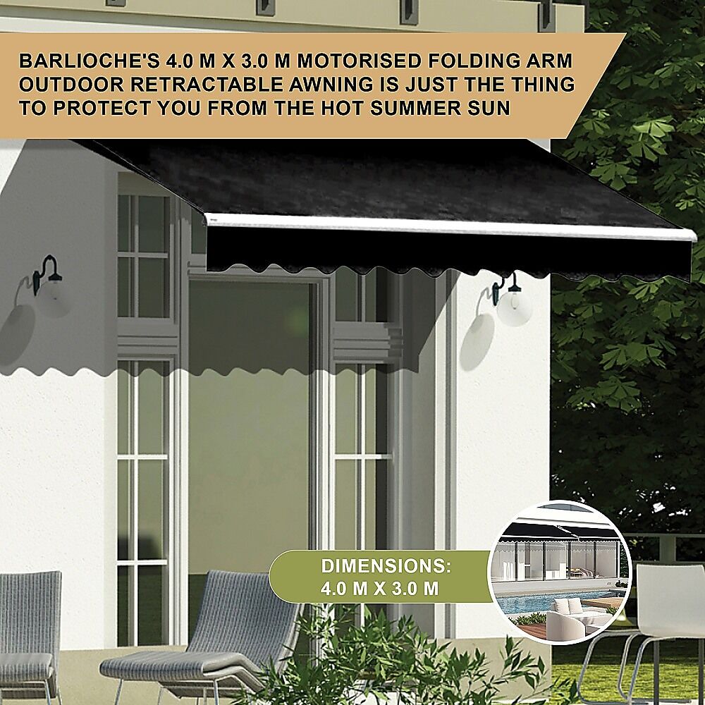 Motorised Outdoor Folding Arm Awning Retractable Sunshade Canopy Black 4.0m x 3.0m Price