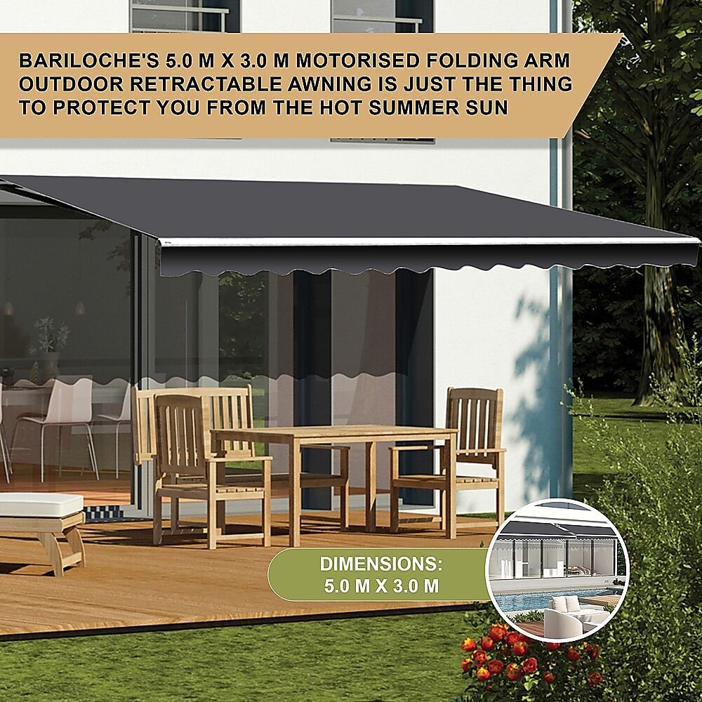 Motorised Outdoor Folding Arm Awning Retractable Sunshade Canopy Grey 5.0m x 3.0m Price