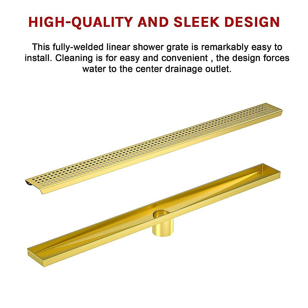 900mm Bathroom Shower Brushed Brass Grate Drain w/ Centre outlet Floor Waste Square Pattern Price