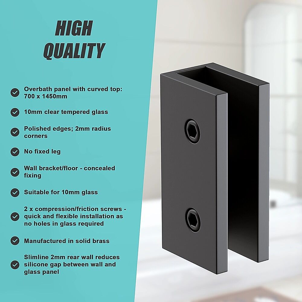 70cm Frameless Glass Bath Screen with Brackets - Black Price