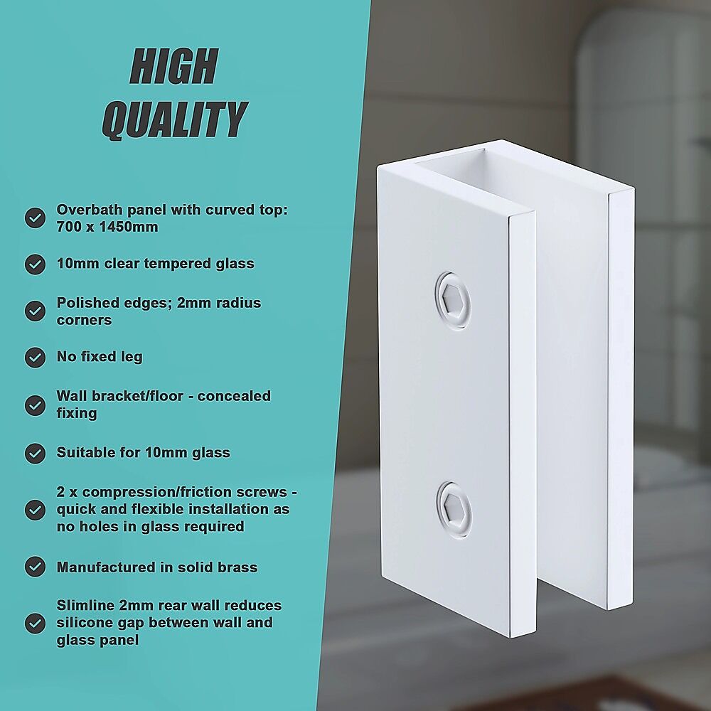 70cm Frameless Glass Bath Screen with Brackets - White Price