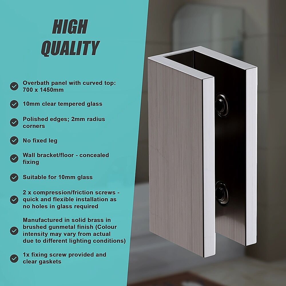 70cm Frameless Glass Bath Screen with Brackets - Gunmetal Price