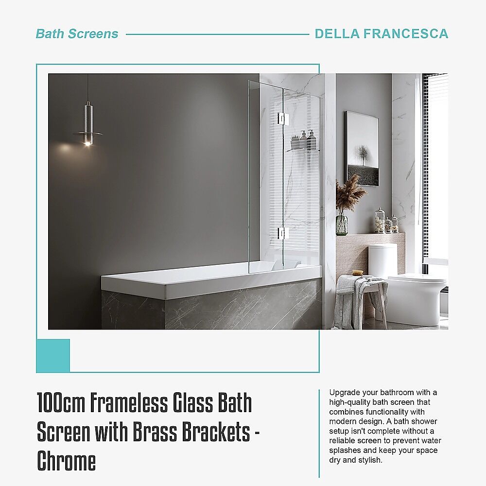 100cm Frameless Glass Bath Screen with Brass Brackets - Chrome Price