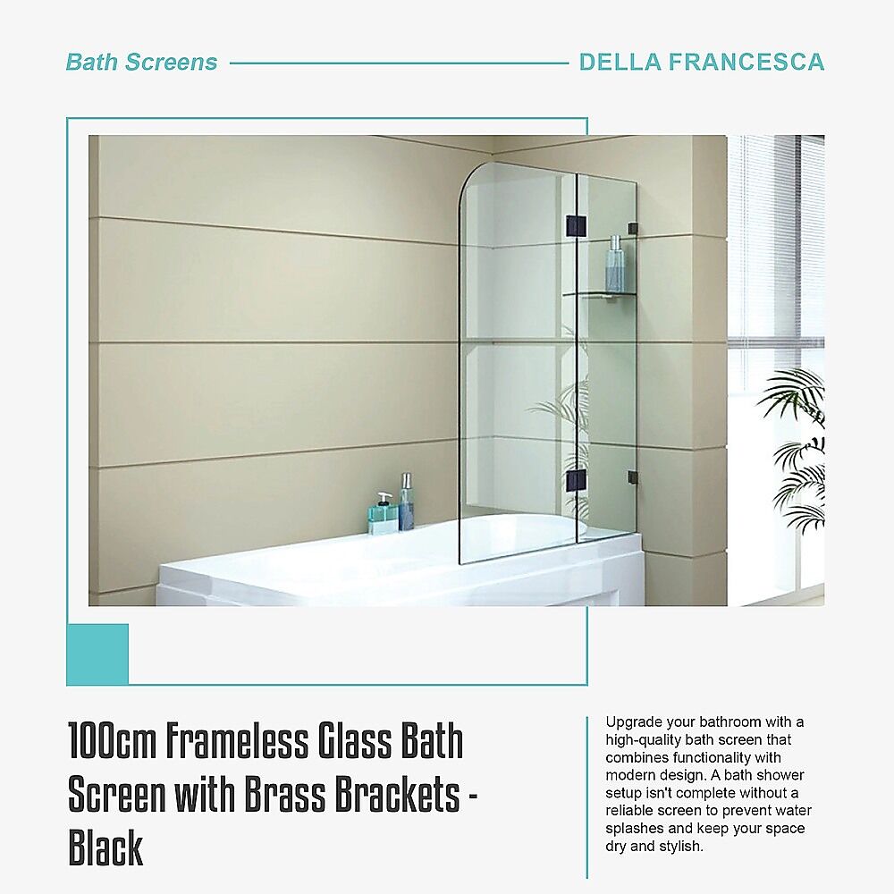 100cm Frameless Glass Bath Screen with Brass Brackets - Black Price
