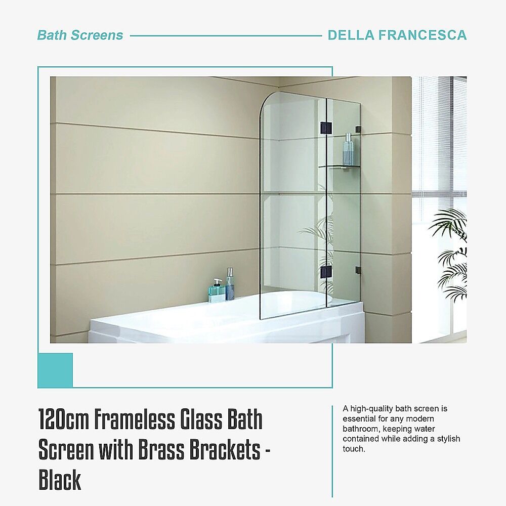 120cm Frameless Glass Bath Screen with Brass Brackets - Black Price