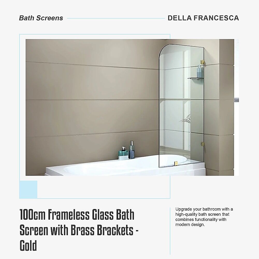 100cm Frameless Glass Bath Screen with Brass Brackets - Gold Price