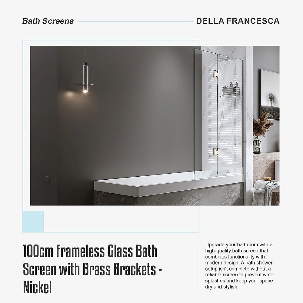 100cm Frameless Glass Bath Screen with Brass Brackets - Nickel Price