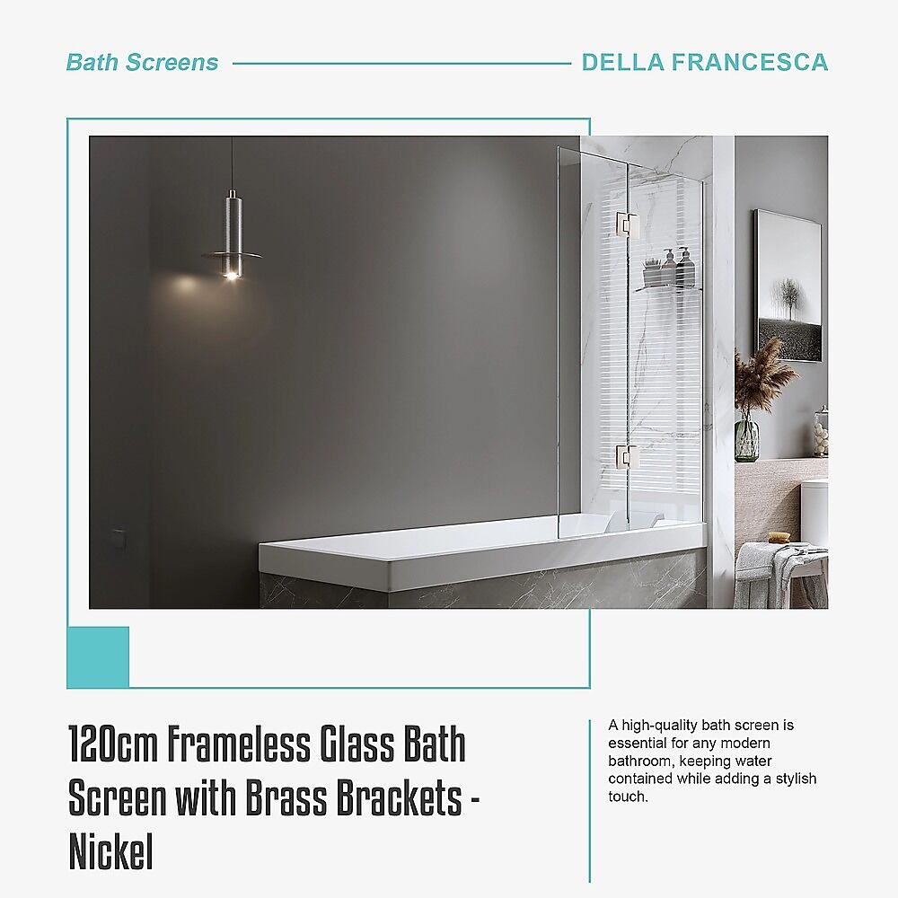 120cm Frameless Glass Bath Screen with Brass Brackets - Nickel Price