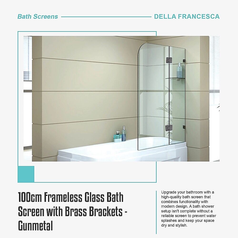 100cm Frameless Glass Bath Screen with Brass Brackets - Gunmetal Price