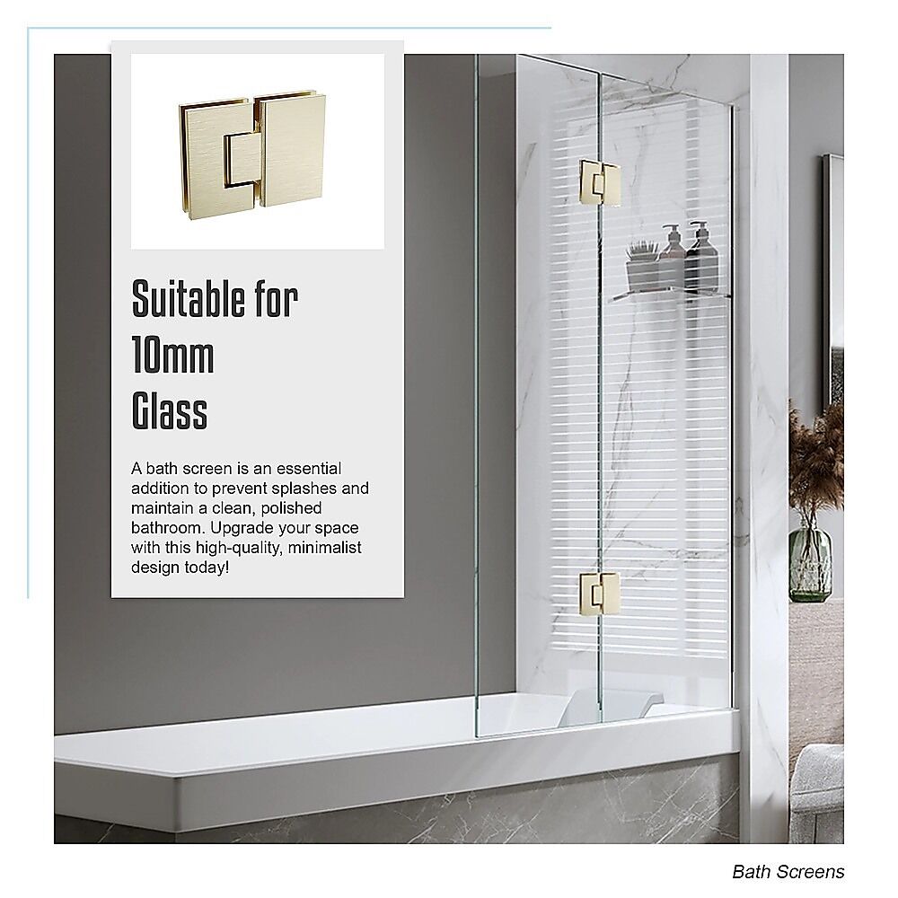 100cm Frameless Glass Bath Screen with Channel and Brass Hinges - Gold Price