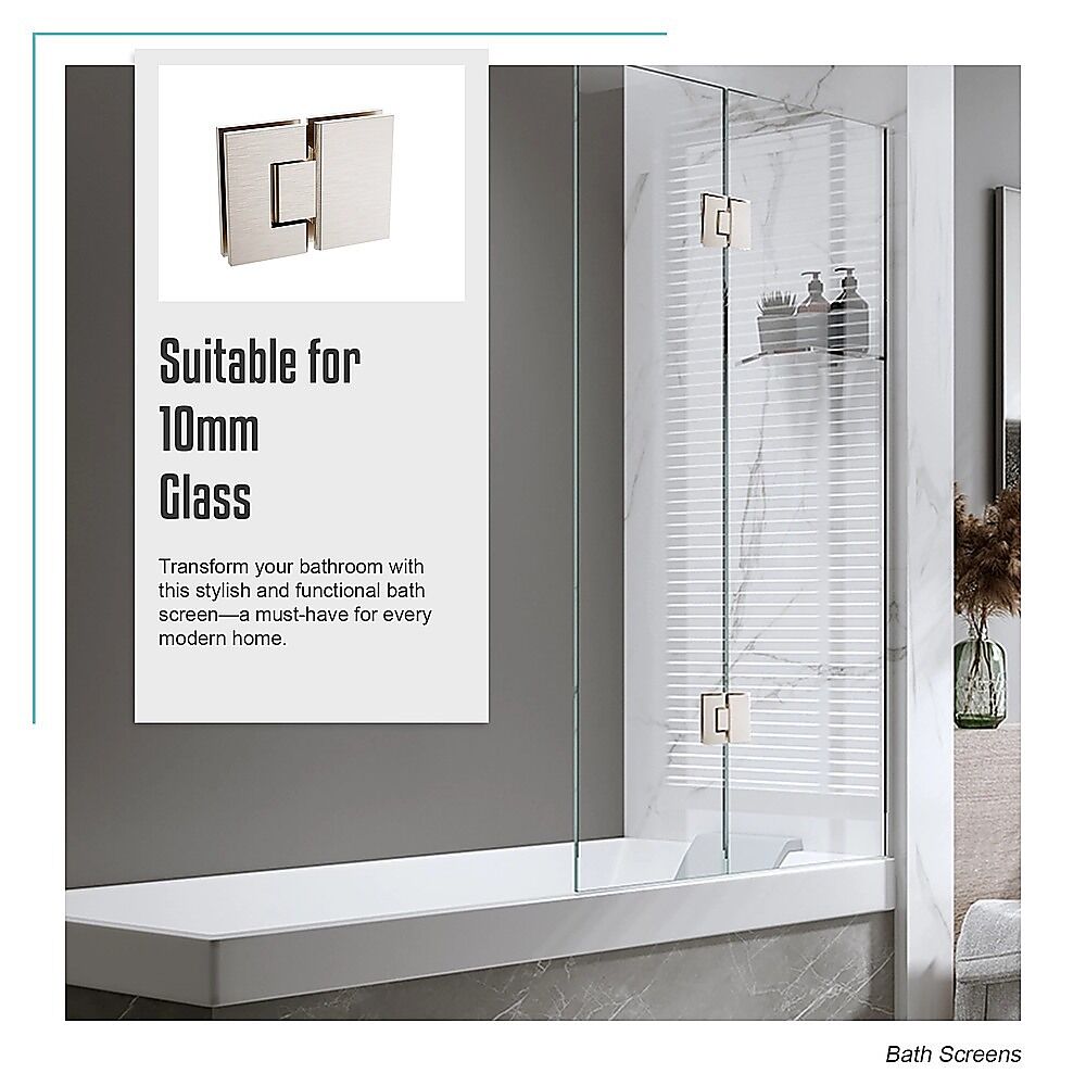 100cm Frameless Glass Bath Screen with Channel and Brass Hinges - Nickel Price
