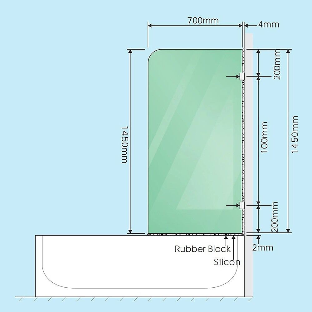 70cm Frameless Glass Bath Screen with Wall Channel - Nickel Price