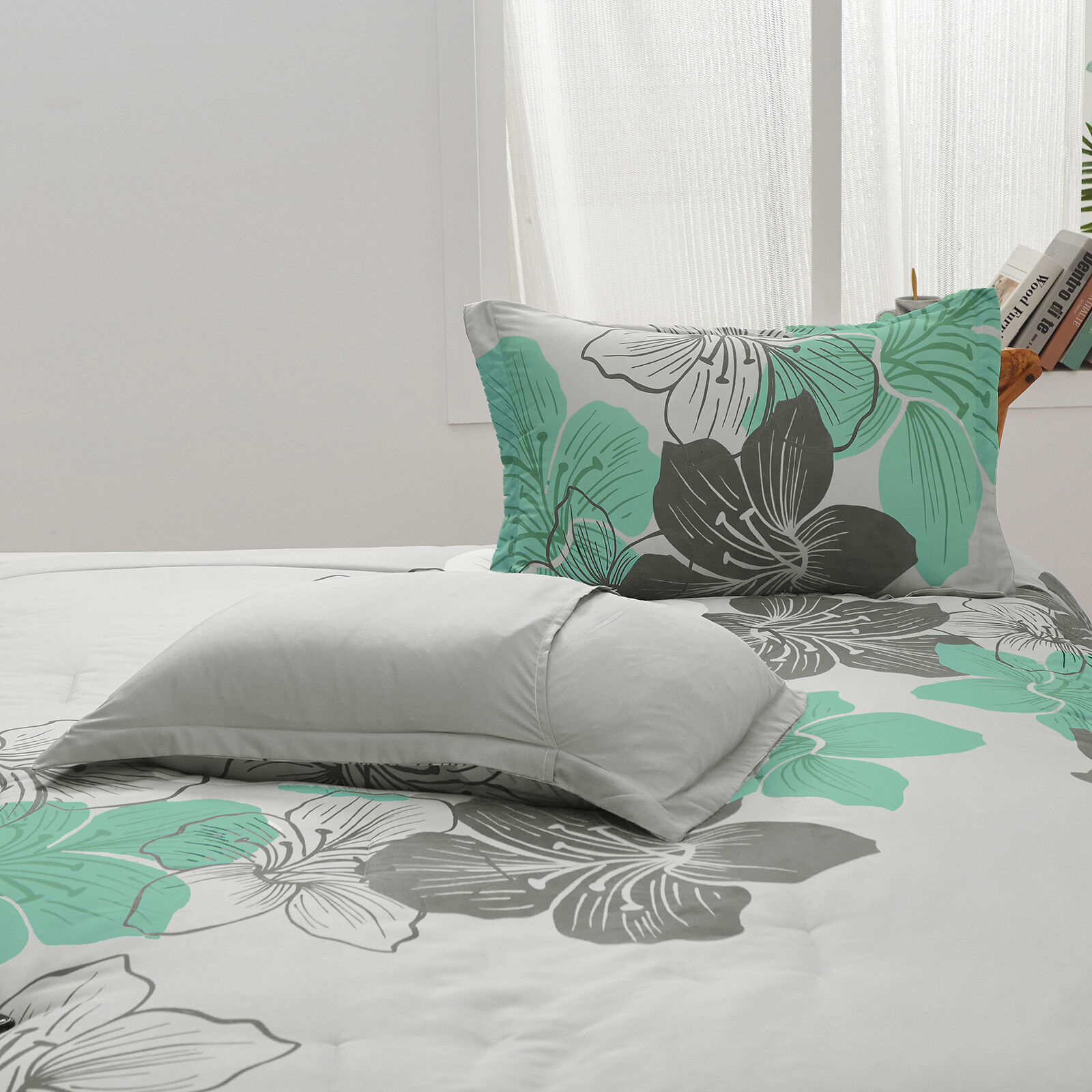 Floral Comforter Set, King Size, Green Floral 3-Piece Bedding, Lightweight Microfiber Price