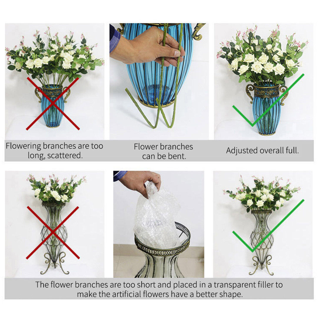 Green Glass Flower Vase with 8 Bunch 5 Heads Artificial Fake Silk Rose Home Decor Set Price