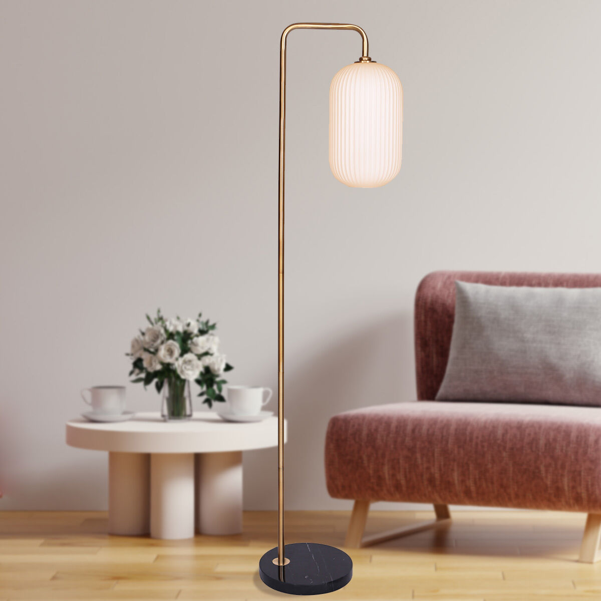 Sarantino Metal Floor Lamp With Opal Glass Shade Price