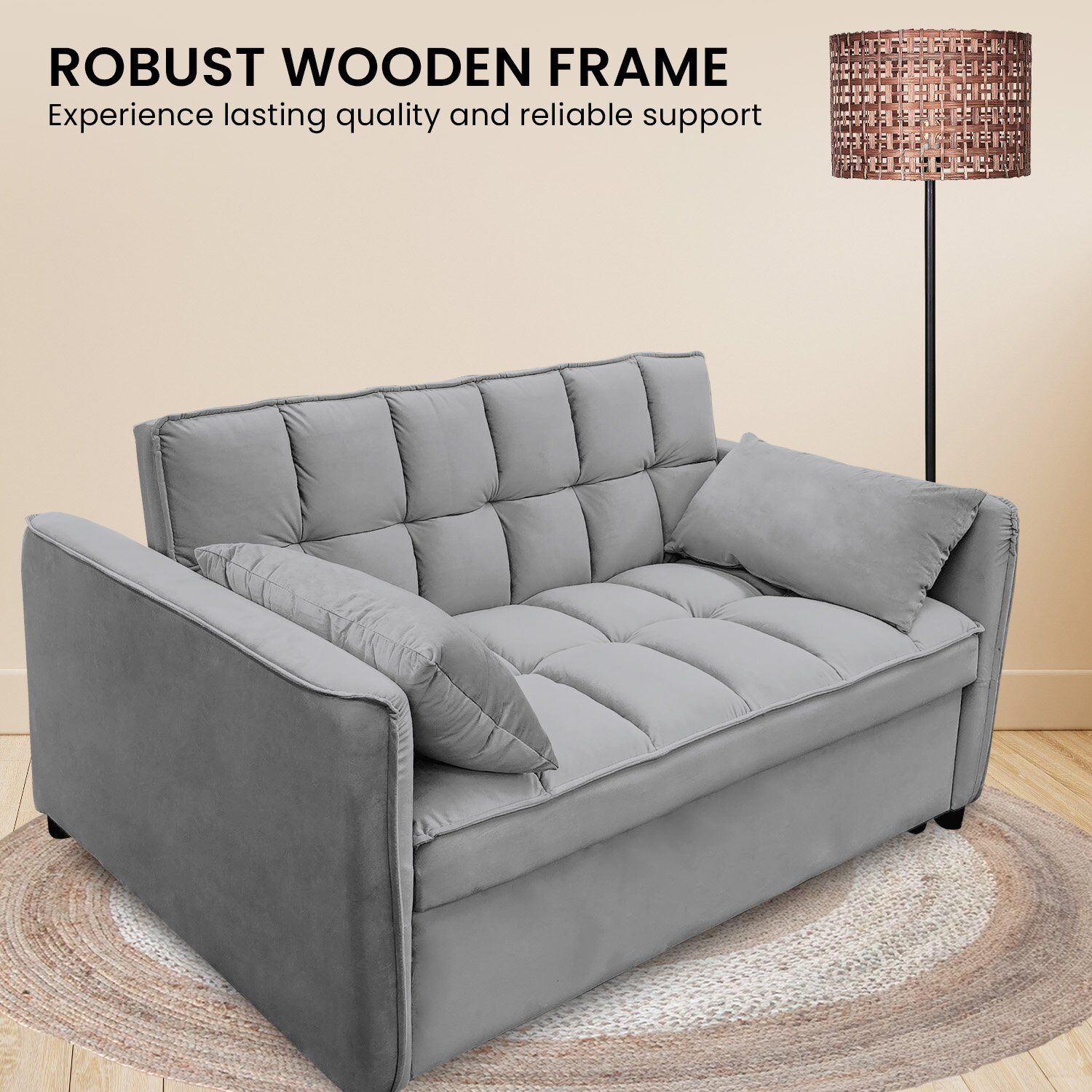 Sarantino Quincy 2-Seater Velvet Sofa Bed in Dark Grey with Wooden Frame & Tufted Design Price