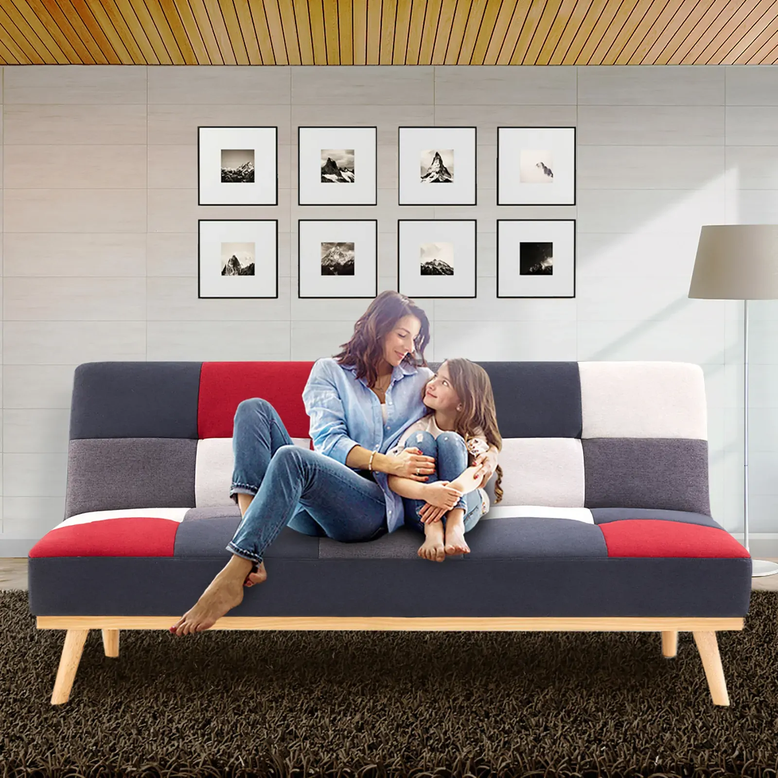 3 Seater Modular Linen Fabric Wood Sofa Bed Couch - Multi-colour Price
