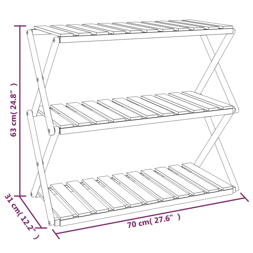 3-Tier Folding Shelf Brown 70x31x63 cm Solid Wood Acacia Price