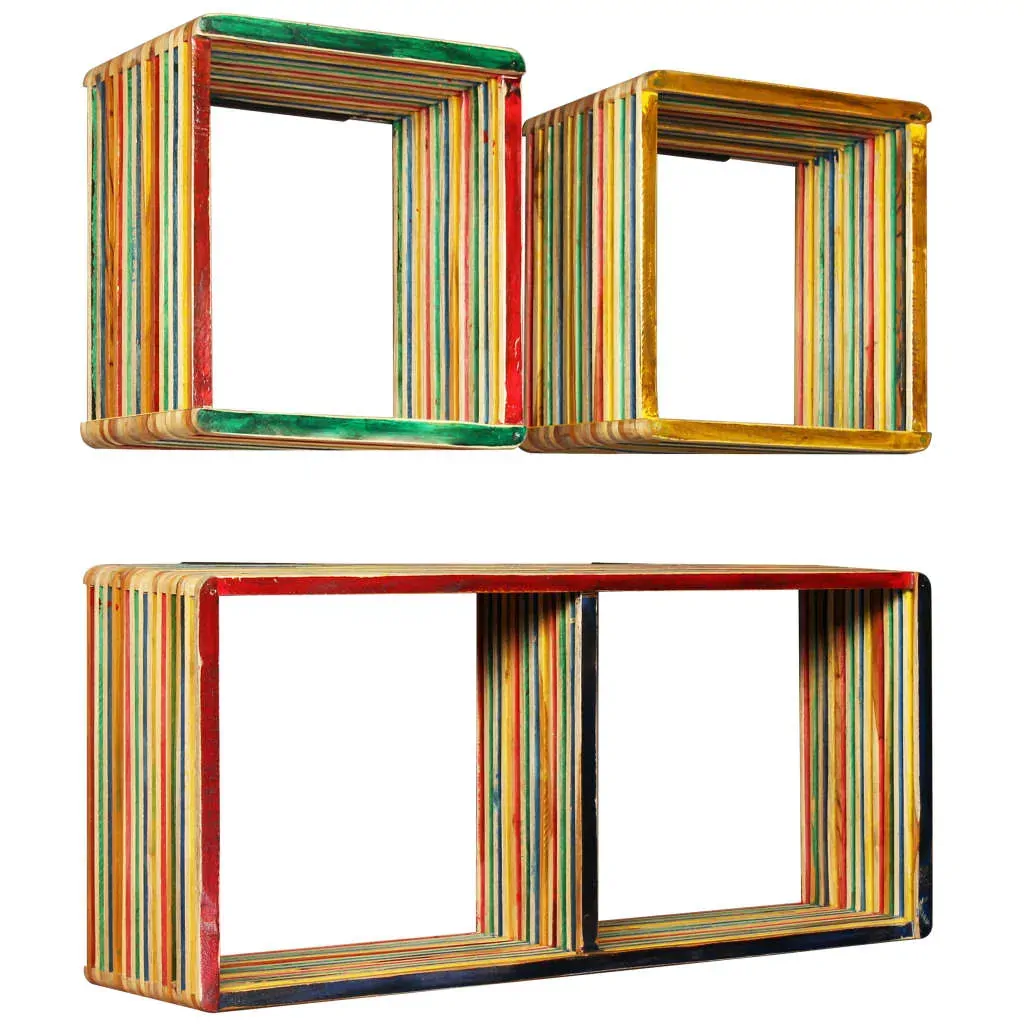 Wall Shelf Set 3 pcs Multicolour Solid Reclaimed Teak Price