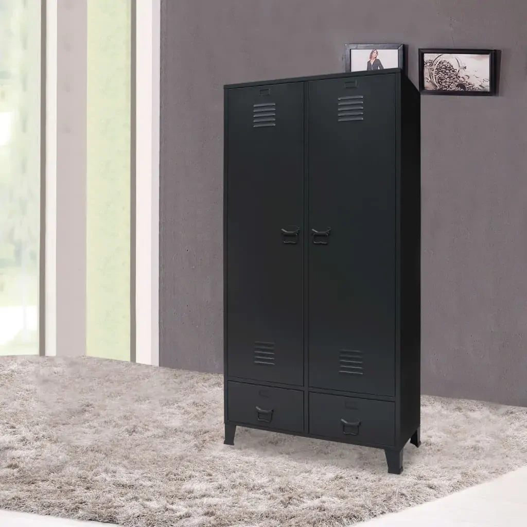 Wardrobe Metal Industrial Style 90x40x180 cm Black Price